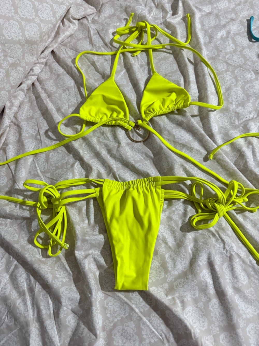 Neon Yellow String Bikini with Ring Accent - Women Swim xs Tucann